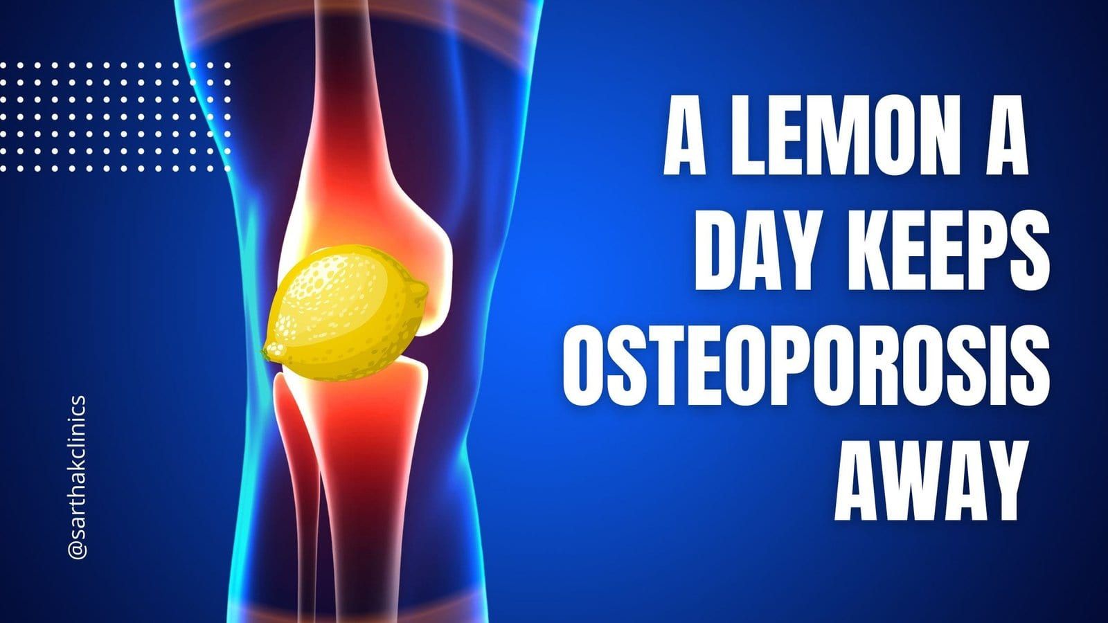 knee joint with a lemon with blue background