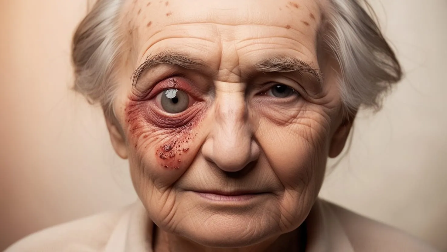 herpes zoster over eye in elderly man