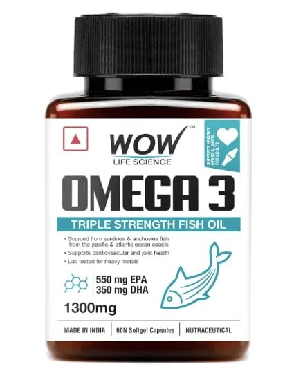 bottle of omega 3 capsule by wow life sciences